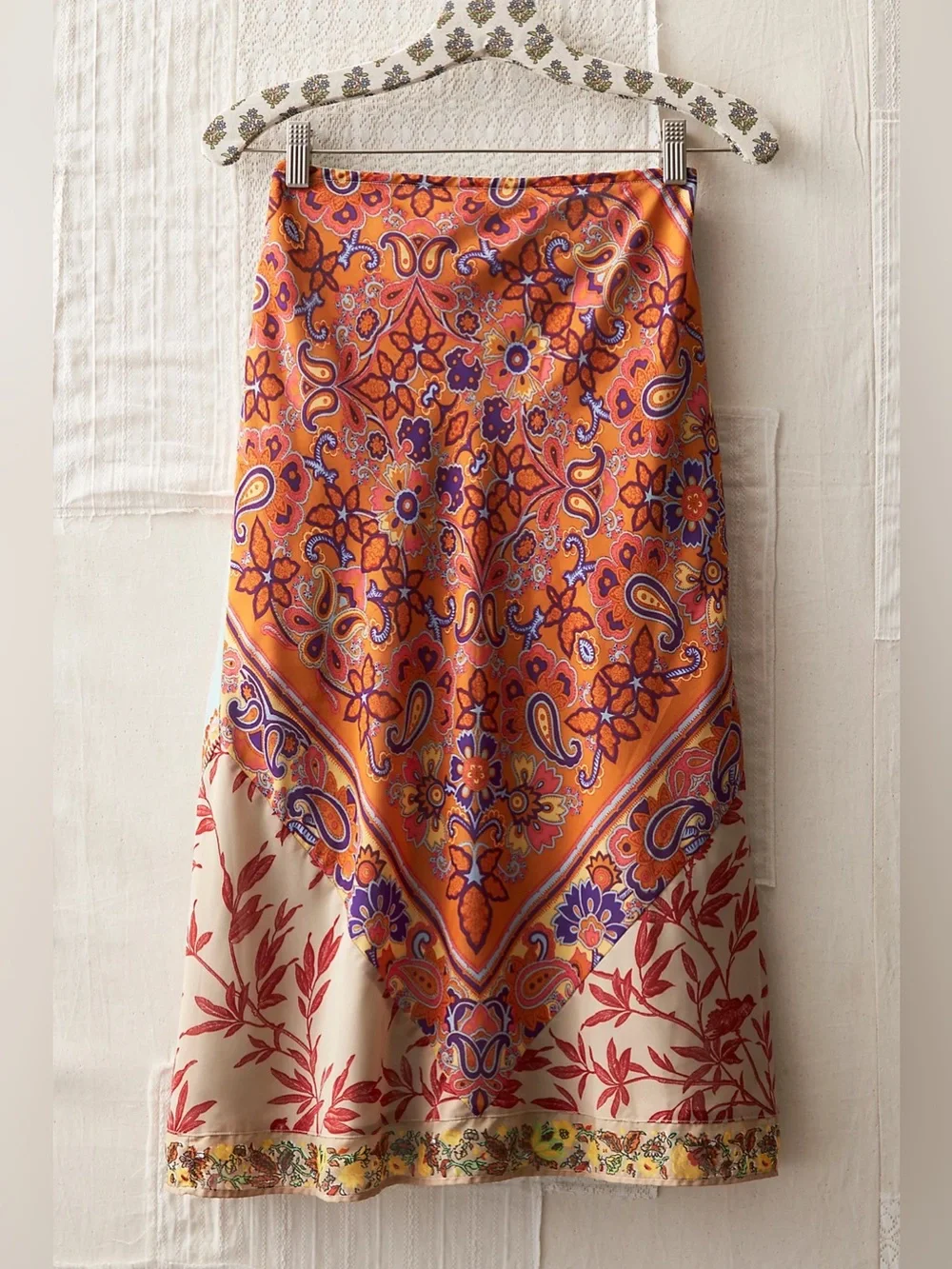 Vintage Y2K Free People Orange Paisley & Cream Floral Midi Skirt
